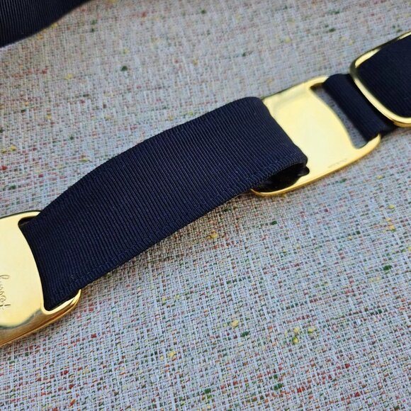 Salvatore Ferragamo Women Belt Navy Blue Canvas Gold Tone Hardware Italy Size S main image 10